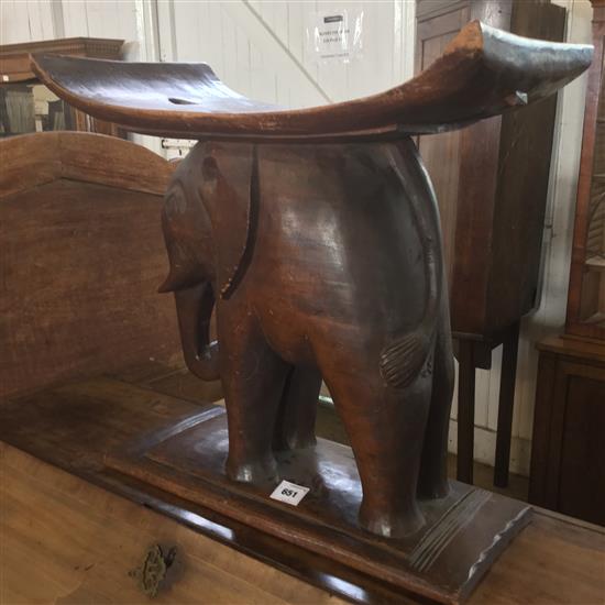 West African carved hardwood elephant stool(-)